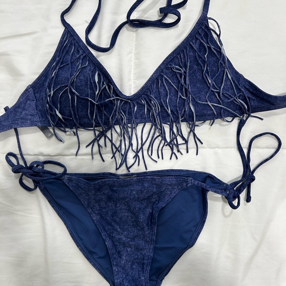 Aerie Fringe Detail Blue Bikini Set